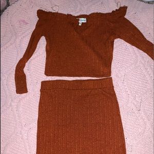 Two piece crop shirt and skirt set